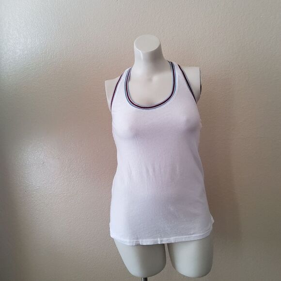Sundry Stripe Trim Racerback Tank Top Large White NWT - Picture 1 of 8